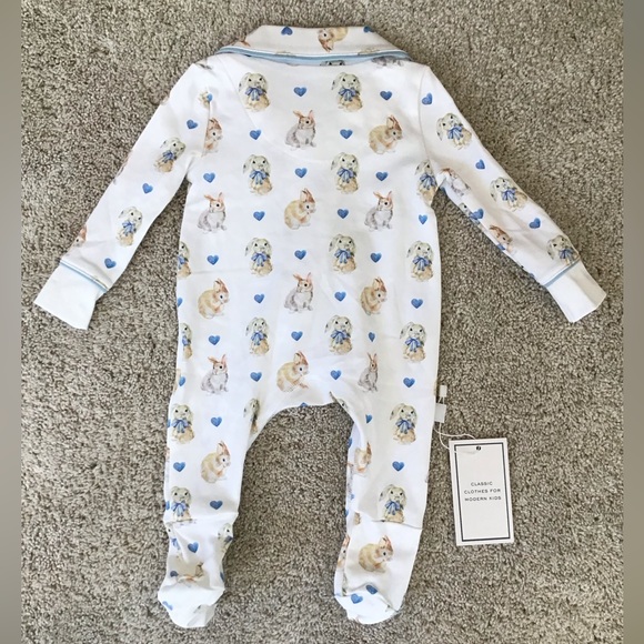 PAPER CAPE Classic Pajama Footie, Bunny & Heart Print | Size 0-3M 🐇💙 - Picture 2 of 9
